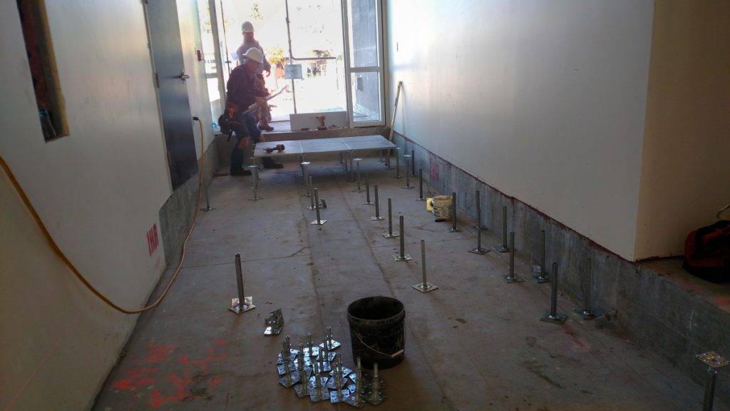 Fire alarm rough-in during construction at the American AgCredit headquarters